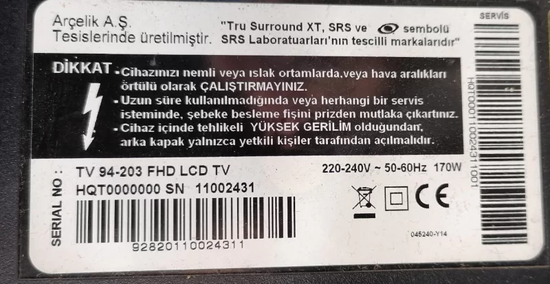 FSP223-3F02, ARÇELİK TV 94-203 FHD POWER BESLEME