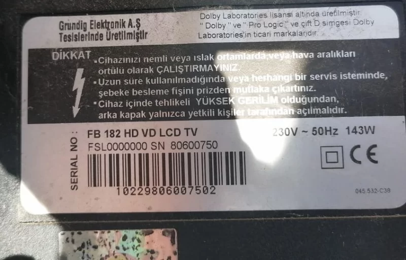 ZP7.190R-2, GRUNDİG FB 182 HD VD LCD TV MAİNBOARD ANAKART