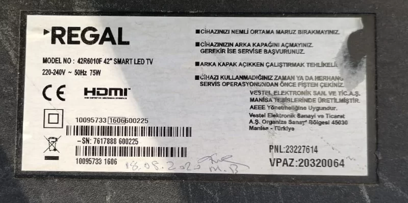 17MB96, 10095733, 23251762, REGAL 42R6010F MAİNBOARD ANAKART