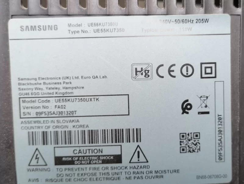 BN44-00807A, L55S6_FHS, SAMSUNG UE55KU7350 POWER BESLEME