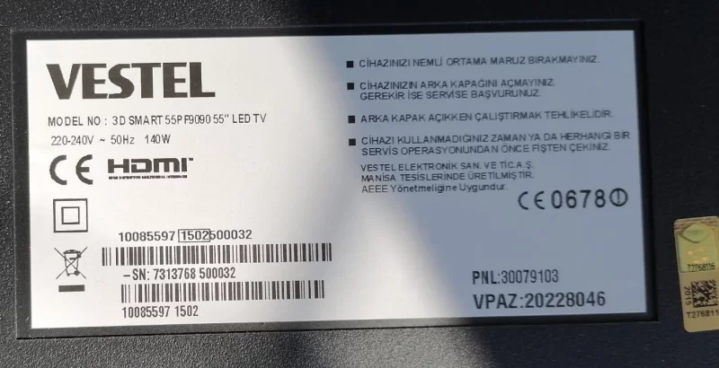 6917L-0133B, PPW-LE55AR-0 (A) Rev0.2, VESTEL 55PF9090 LED DRİVER