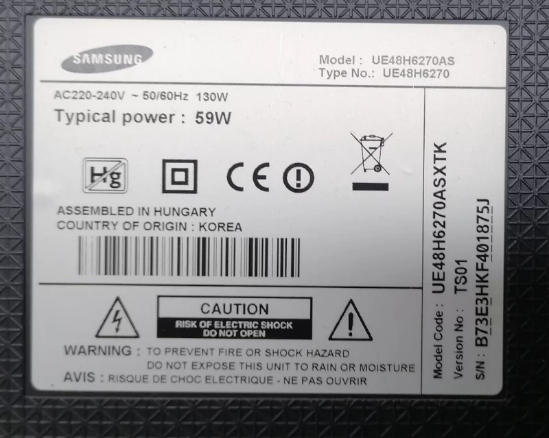 BN44-00709A, L48X1T_ESM, SAMSUNG UE48H6270 POWER BESLEME