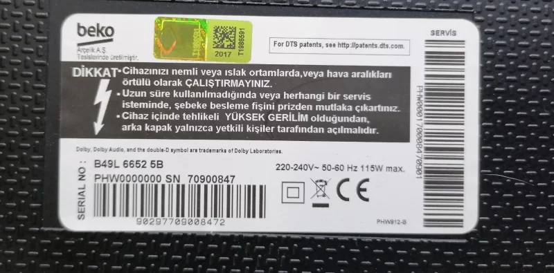 ZG7190R-9, S5BFZZ, BEKO B49L 6652 5B MAİNBOARD ANAKART