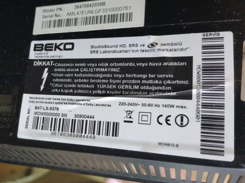 VXP190R-4, MDT4ZZ, BEKO B47-LS-9378 MAİNBOARD ANAKART