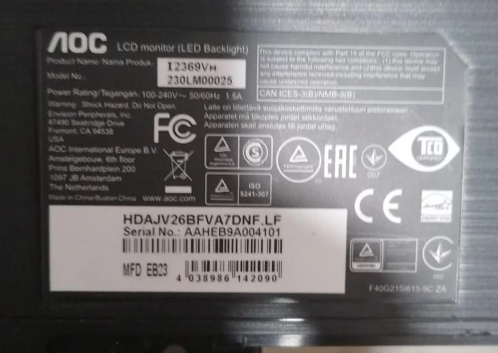 715G4744-P03-004-001M, AOC I2369Vm POWER BESLEME