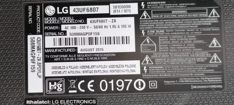 EBR79942802, LG 43UF6807 POWER BOARD AÇMA KAPAMA TUŞU