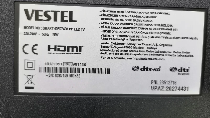 17IPS12, 2332111, VESTEL 49FD7400 POWER BESLEME