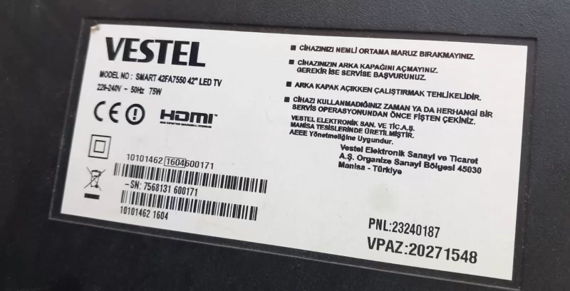 17MB96, 10101462, 23242144, VESTEL 42FA7550 MAİNBOARD ANAKART