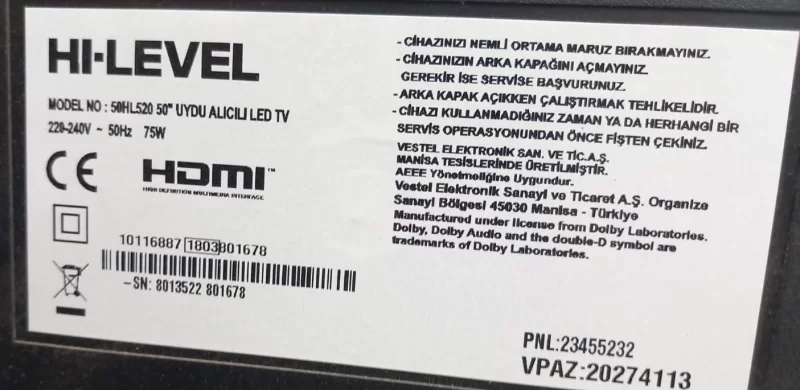 17IPS12, 28021027, 23321119, HI-LEVEL 50HL520 POWER BESLEME