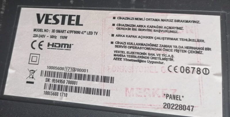 17MB91-2, 10085608, 23211203, VESTEL 47PF9090 MAİNBOARD ANAKART