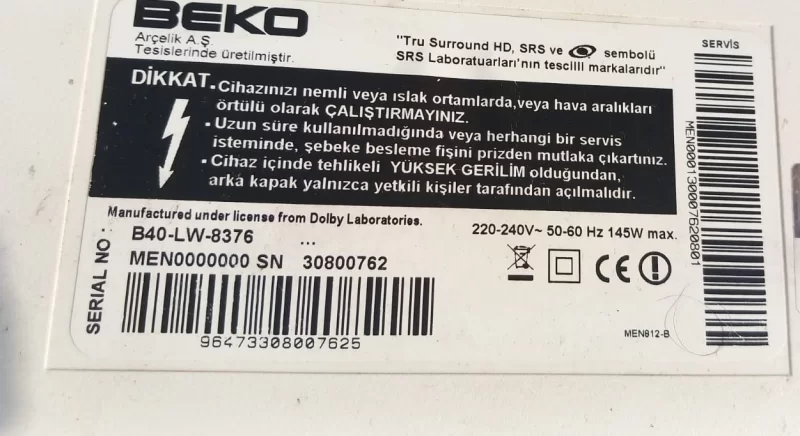 VSF190R-6, MEAZZ, BEKO B40-LW-8376 MAİNBOARD ANAKART 