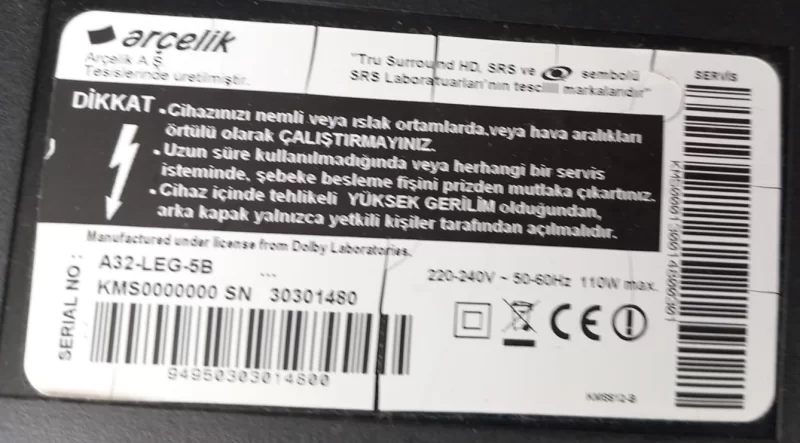 VSF190R-6, KMSUZZ, ARÇELİK A32-LEG-5B MAİNBOARD ANAKART