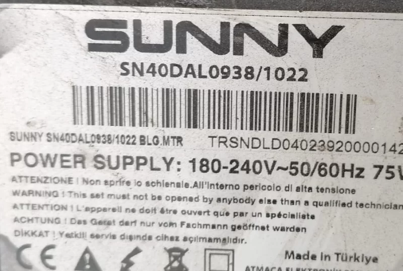 18AT009TTV1.0, SUNNY SN40DAL0938/1022 MAİNBOARD ANAKART