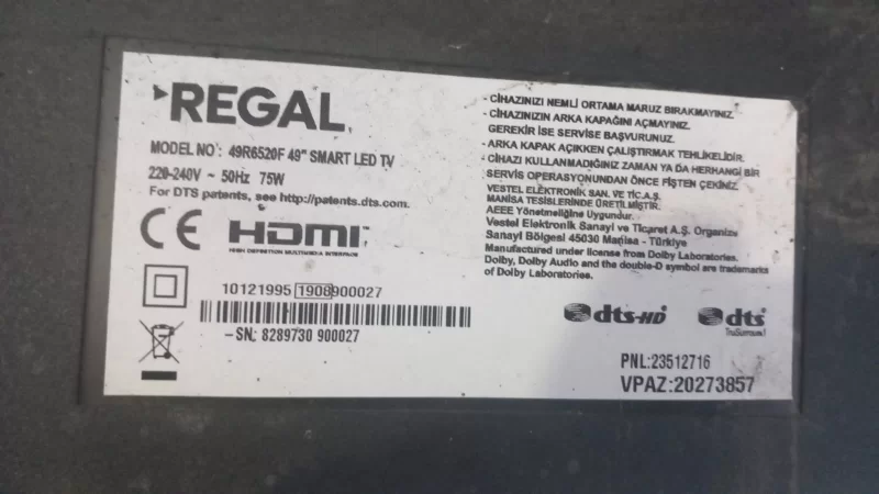 17ıps12, 23321110,  Regal 49R6520F  Power Board, Besleme