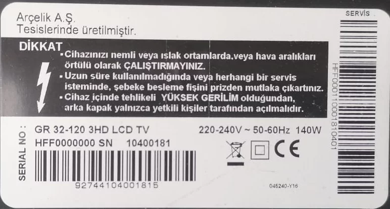 YRQ190R-8, HFFBZZ, GRUDİG GR 32-120 3HD MAİNBOARD ANAKART