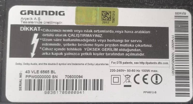 VAX502R4B9, GRUNDİG 43 VLE 6565 BL LVDS KABLOSU