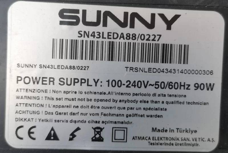 CV6488H-Y, SUNNY SN43LEDA88/0227 MAİNBOARD ANAKART