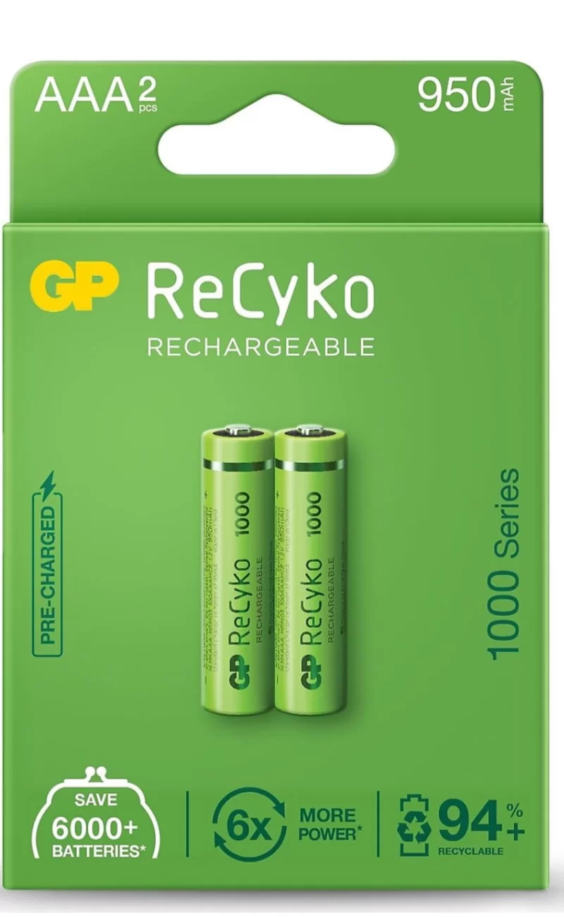 GP ReCyko 1000 Serisi 950 mAh AAA Ni-MH Şarj Edilebilir İnce Kalem Pil 2'li