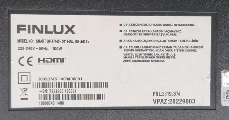 17IPS20, 27223981, 23155904, FINLUX 50FX7445F POWER BESLEME