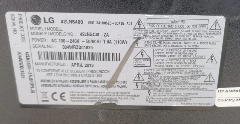 EAX64905301 (2.0), LGP42-13PL1, LG 42LN5400 POWER BESLEME