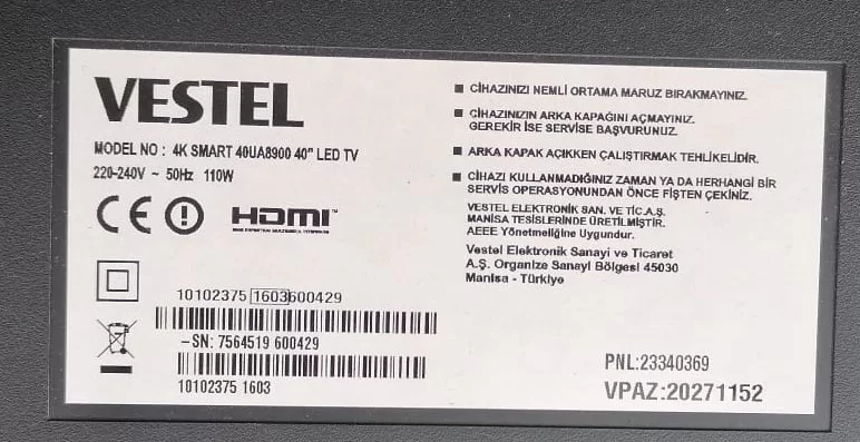 17IPS72, 23311520, 27564539, VESTEL 40UA8900 POWER BESLEME