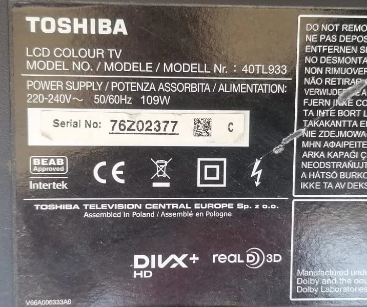 V71A00022900, TOSHİBA 40TL933 POWER BESLEME