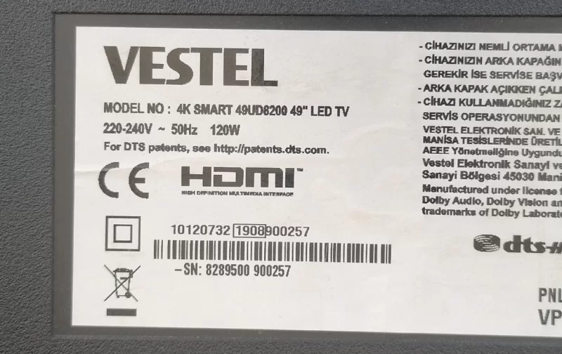 17MB130S, 10120732, VESTEL 49UD8200 MAİNBOARD ANAKART