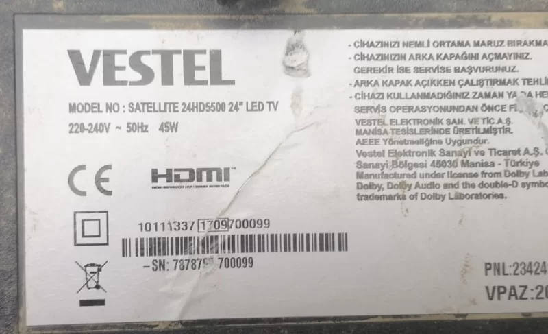 17MB140, 23612079, 10125783, VESTEL 24HD5500 MAİNBOARD ANAKART