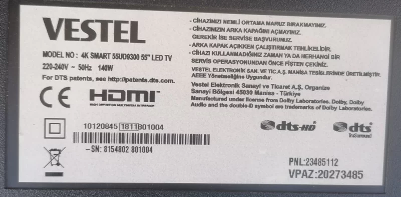 30097494, VESTEL 55UD9300 HOPARLÖR TAKIMI