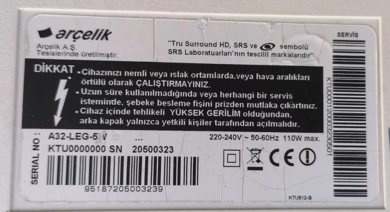 VSF190R-5, KMSUZZ, ARÇELİK A32-LEG-5W MAİNBOARD ANAKART