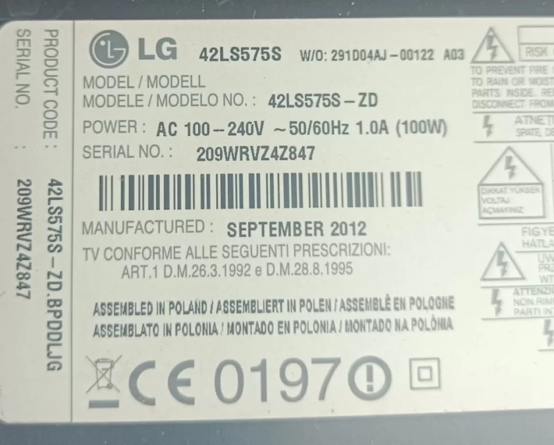 EAX64307906 (1.0) , LG 42LS575 MAİNBOARD ANAKART