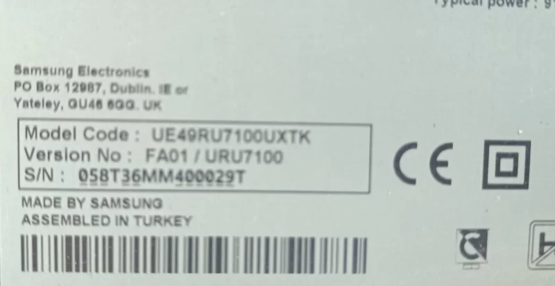 Y19 VNB V0.3 (CT181109), SAMSUNG UE49RU7100 KUMANDA GÖZÜ IR SENSÖR