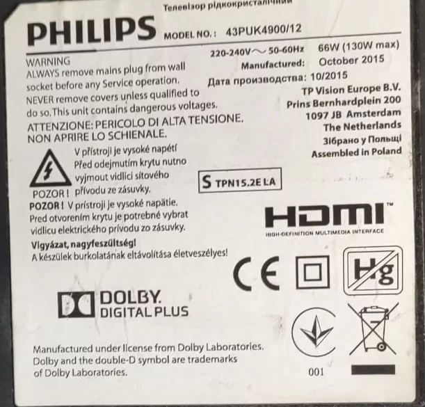 715G6677-P02-001-002H , PHİLİPS 40PFK6510 Power Board Besleme