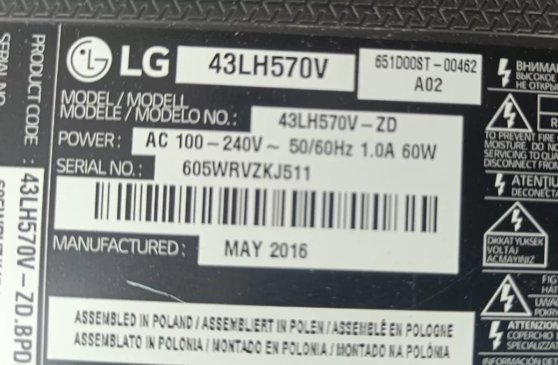 Eax66851301 (1.5),Eay64310501 Lgp43dsı-16ch1, Lg 43lh570v Power Besleme 