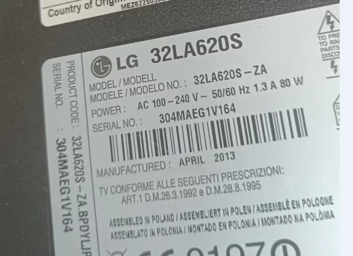 EAX64881301 (1.6), LGP32-13PL2, LG 32LA620S POWER BESLEME