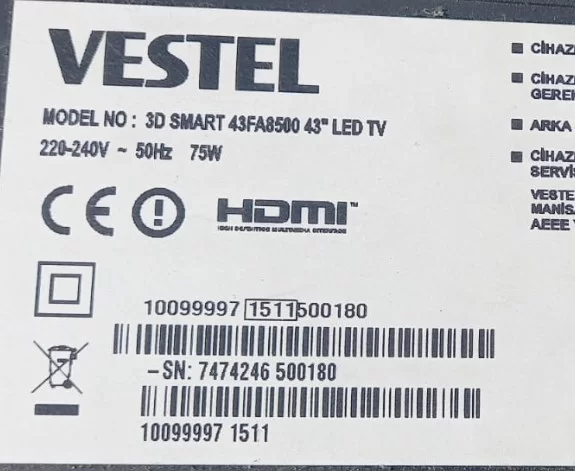 17LD168, Vestel 43fa8500 Kumanda Gözü IR