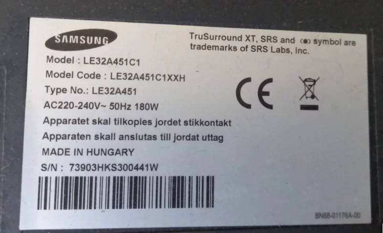 61340501, Samsung Samsung Le32a451c1 Hoparlör