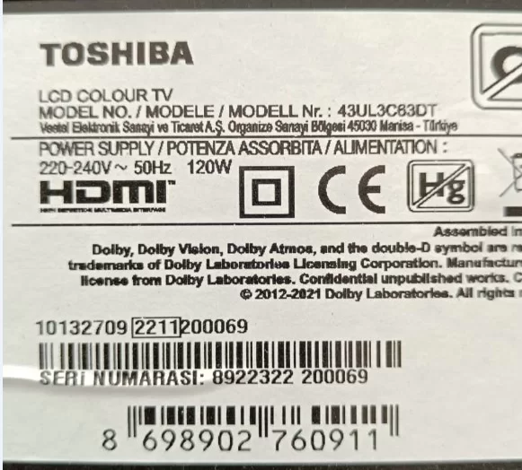 17ld202,Toshiba 43ul3c63dt göz ır