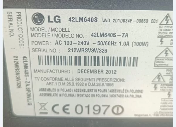 Eax64744204, Eay62608903, Lg 42lm640s, Power Board, Besleme