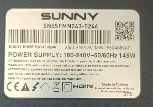 Hv550qub-P10, 47-9771683oa1b14c3596, Sunny Sn55fmn243-0246, T Con Board