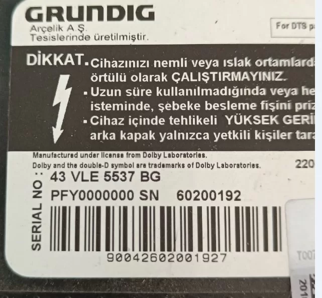  ZNK107R, Grundig 43 VLE 5537 BG Hoparlör 