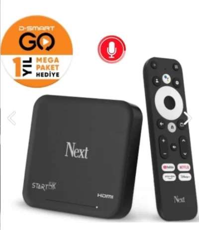 Next Start 4K Android TV Box (D-Smart Go 1 Yıl Mega Paket Hediye) SES KOMUTLU KUMANDA