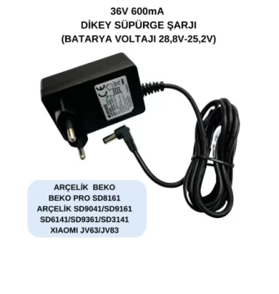 36V 600mA DİKEY SÜPÜRGE ŞARJI ARÇELİK-BEKO-GRUNDIG-XIAOMI